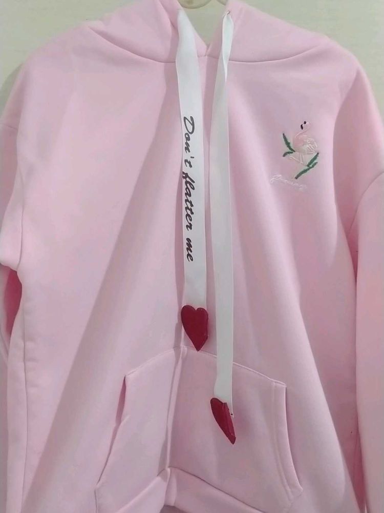Pink Embroidered Hoodie