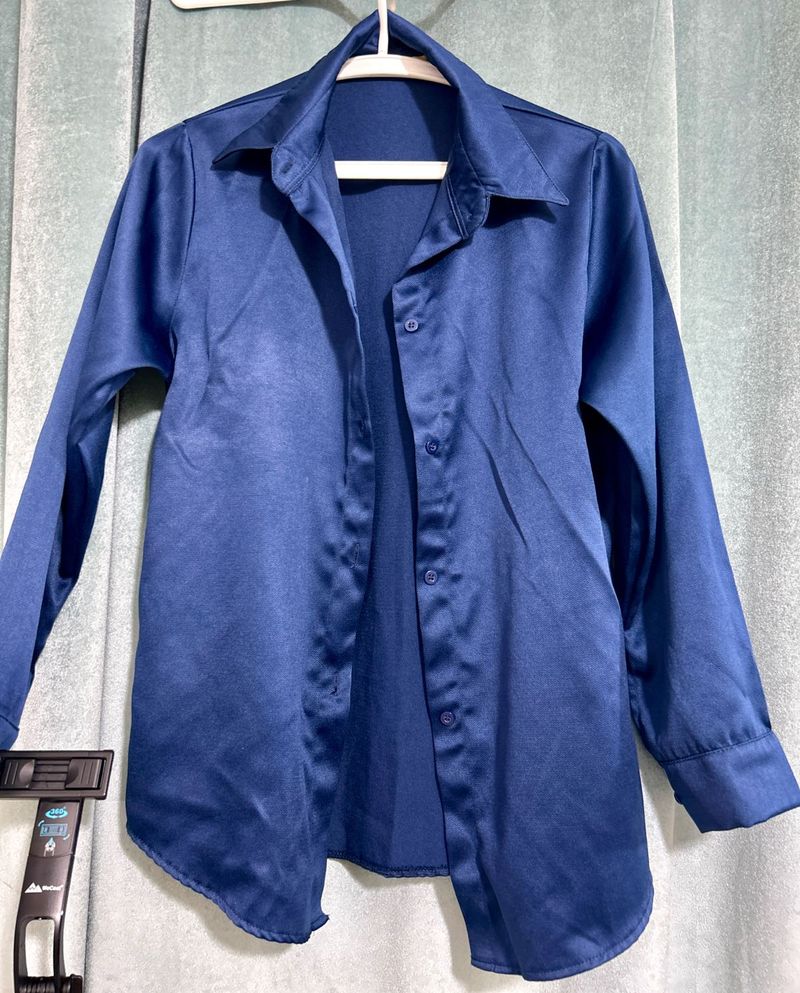 Elegant Blue Satin Shirt
