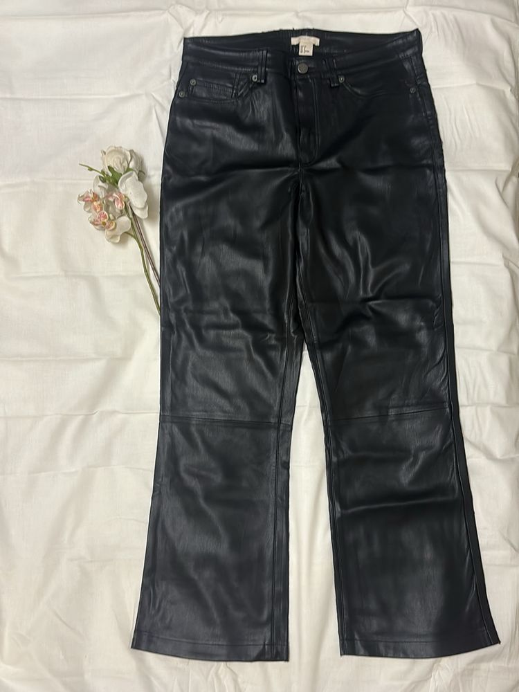 H&amp;M Faux Leather Pants Straight Fit