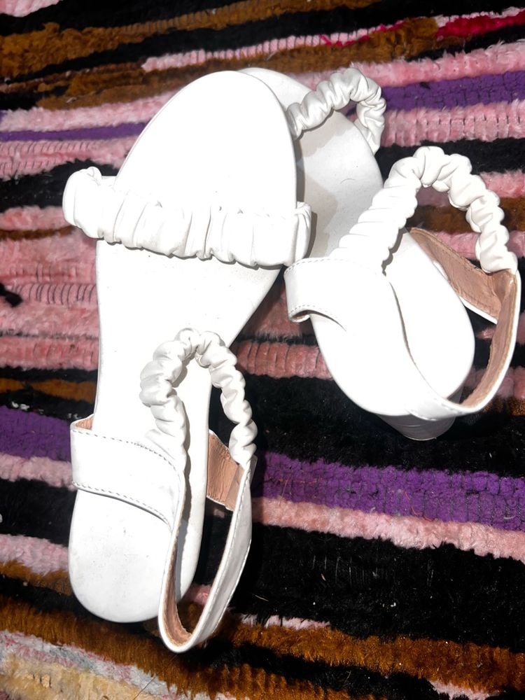 White Ruffle Detail Sandals