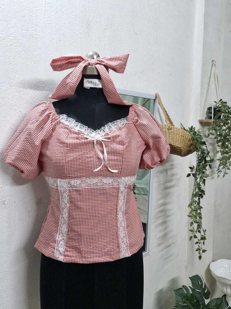 Red gingham Check Pattern Tops