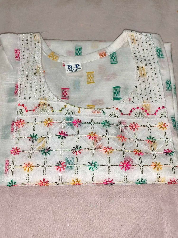 White Embroidered Kurti - XXL