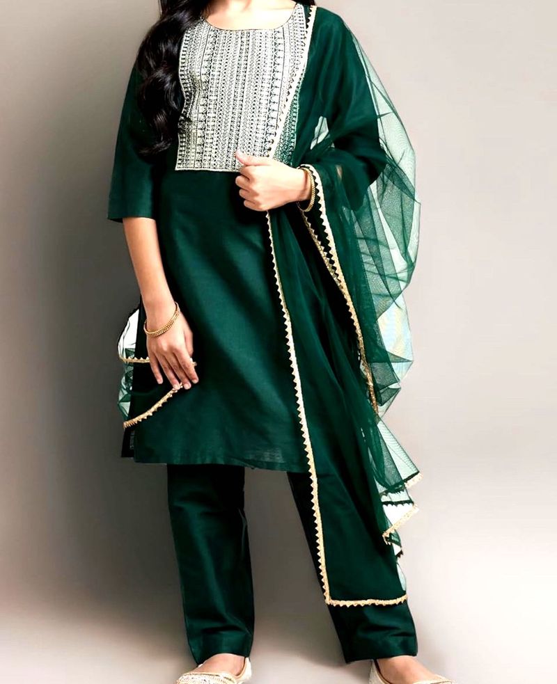 Girls Green Embroidered Kurta Set Without Duppatta
