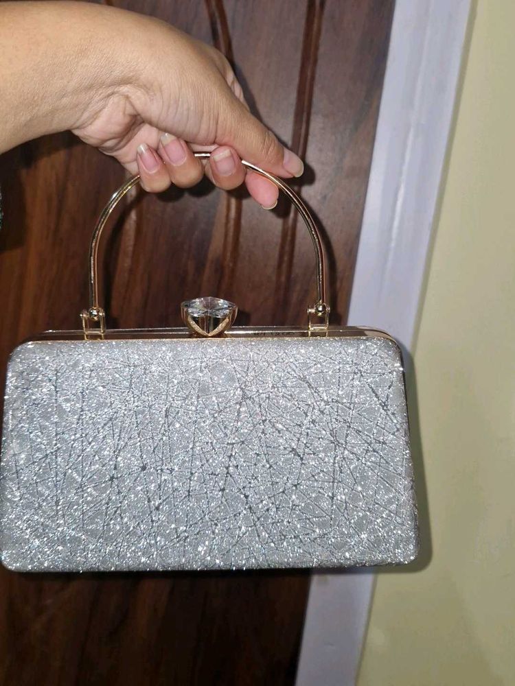 Sparkling Silver Clutch with Handle