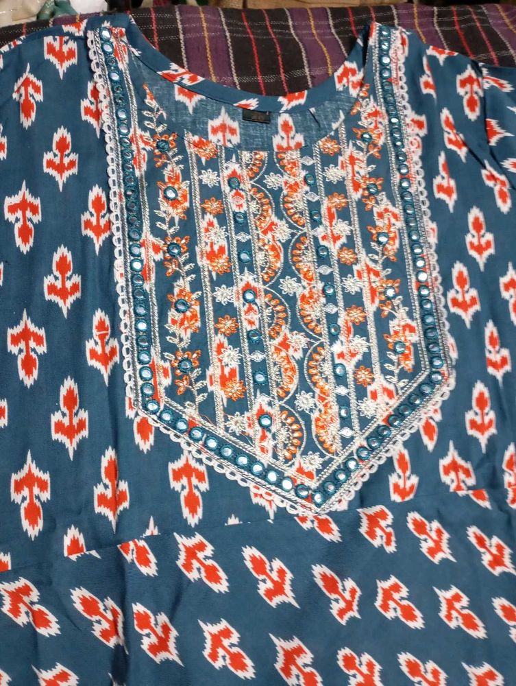 anarkali Embroidered Teal Kurta