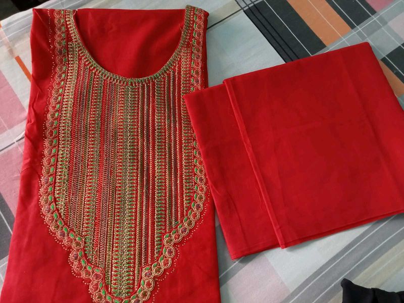 Elegant Red Suit And Salwar Material For Women