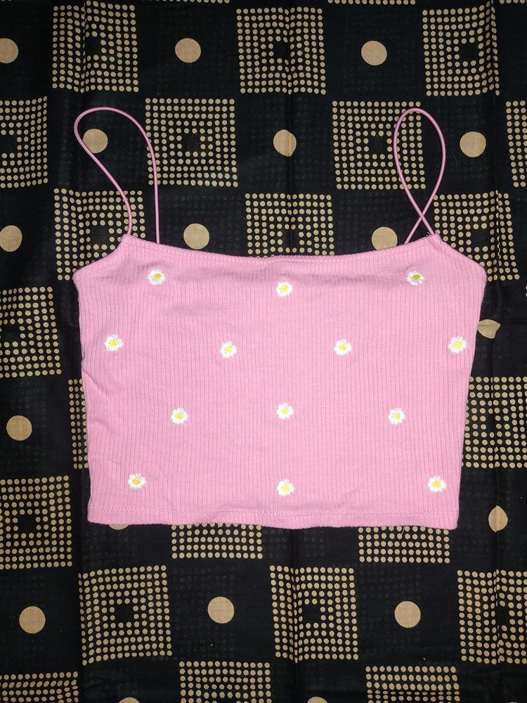 pink cami top with little sunflowers