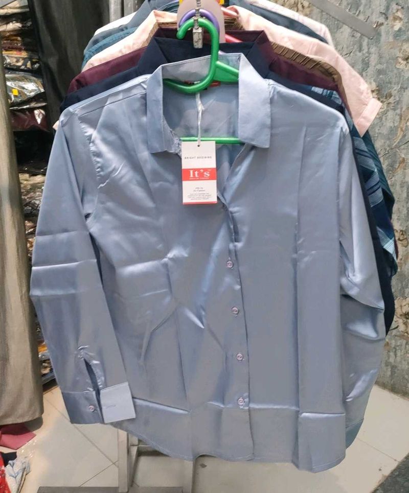 Elegant Blue Satin Shirt