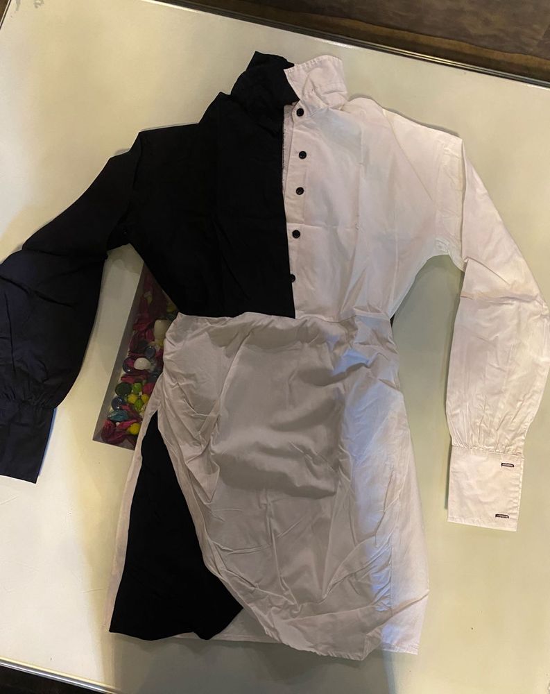 Black &amp; White Dual-Tone Shirt Dress