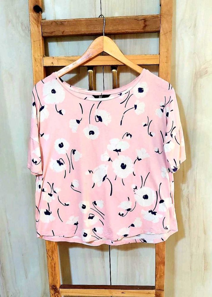 Pink Printed Cotton Top Size-38