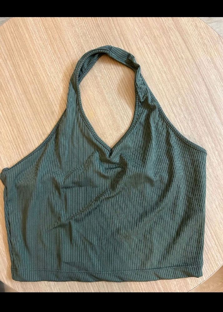 Olive Green Ribbed Halter Top