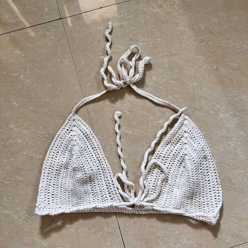 Hand Made Crochet Off-white Tieup Top