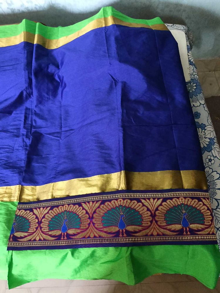 BrandNew ElegantBlue&amp;Green SilkSaree+UnsticheBlous