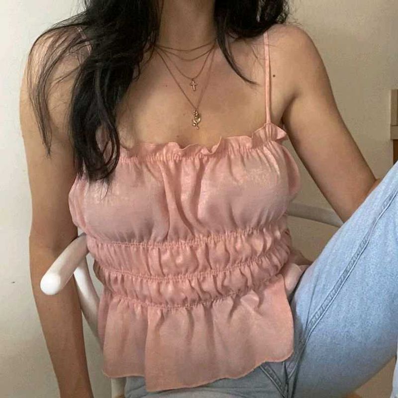 Pink Ruched Satin Cami Top