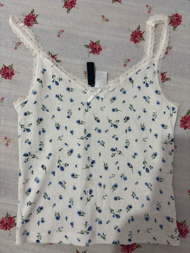 Floral Lace Trim Tank Top