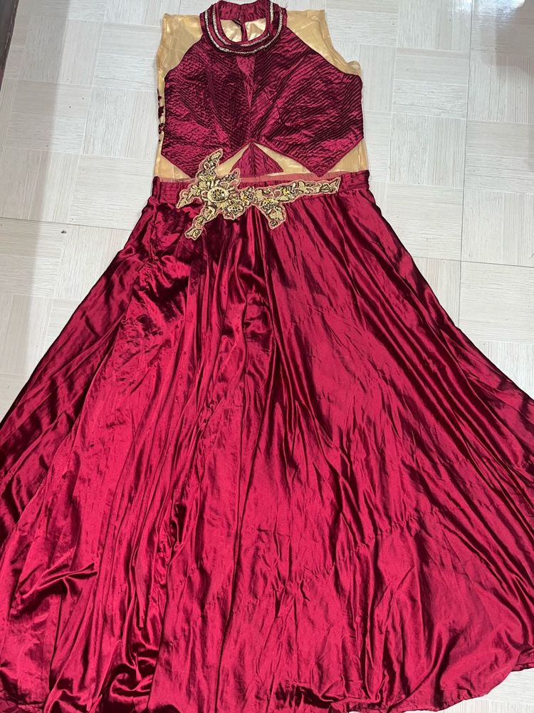 Maroon &amp; Gold Anarkali Gown
