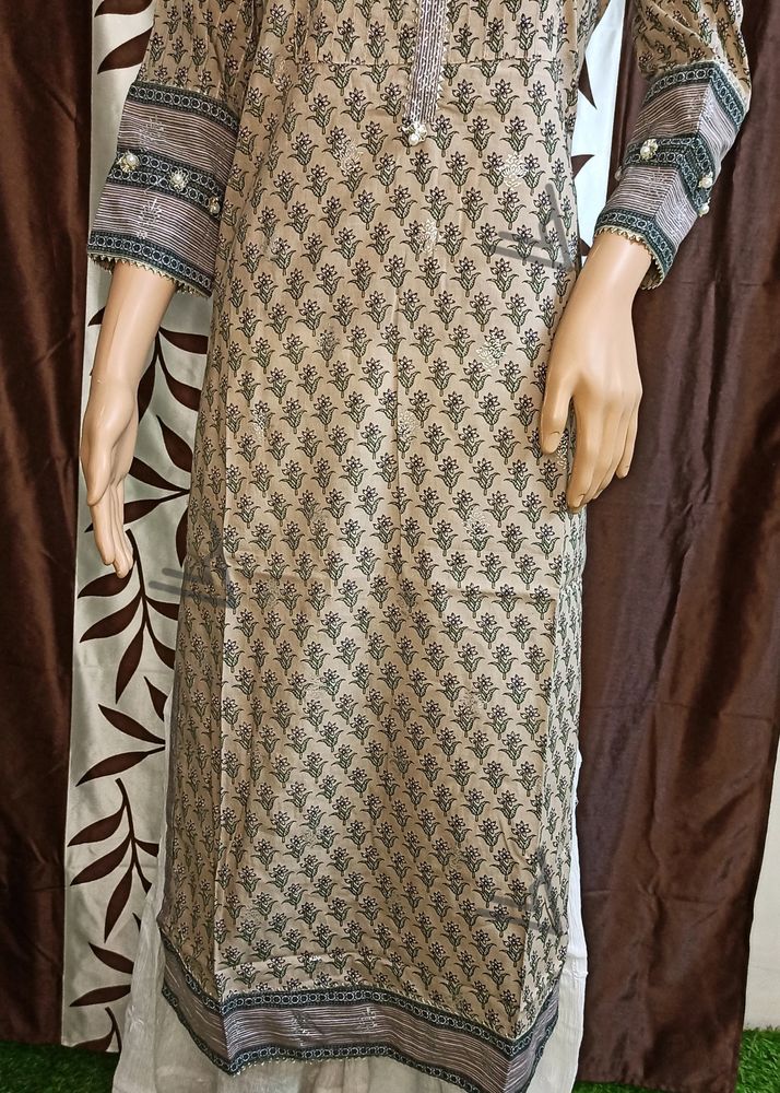 Grey Kurti With Embroidered Palazoo