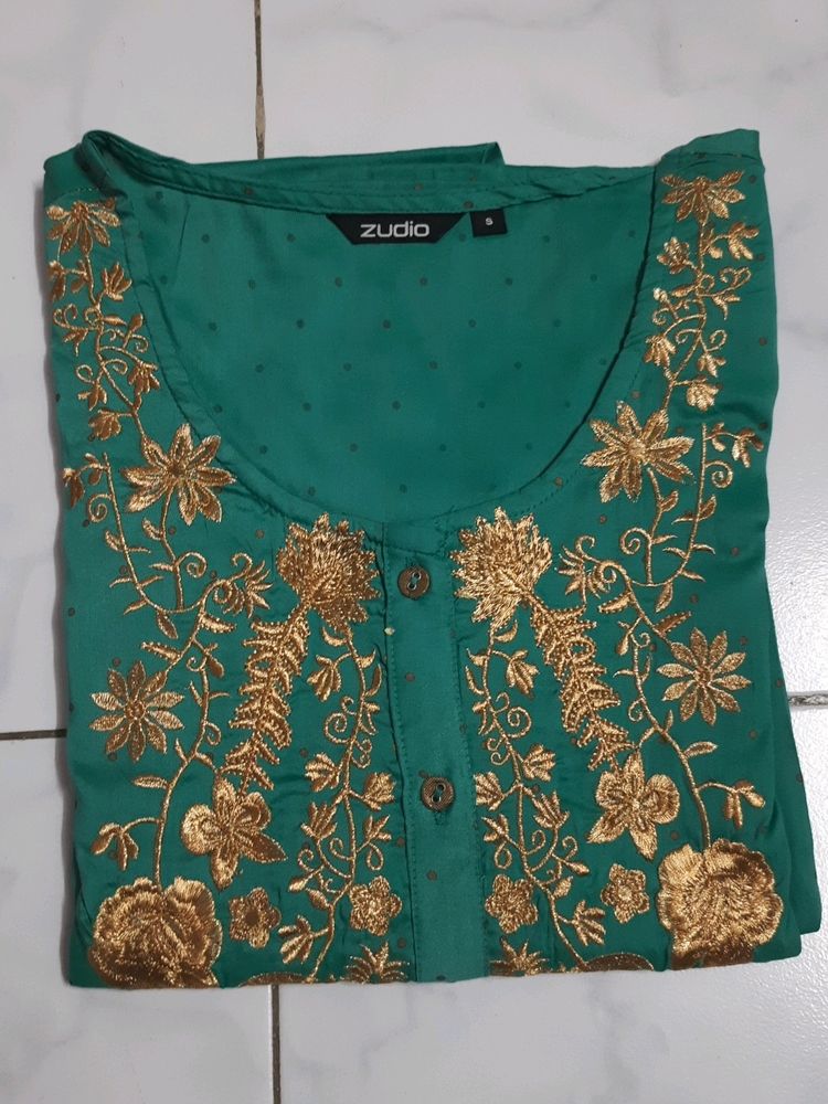 Zudio Green Embroidered Top - Size S