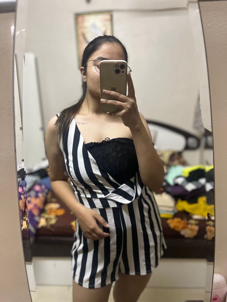 Black N White Strips Jumpsuit