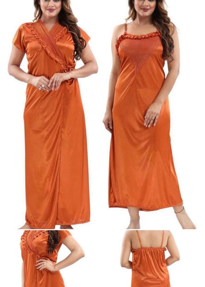 Green And Orange Hot Sexy Robe Set Eith Panties