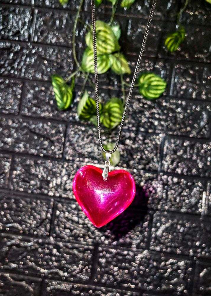 Hot Pink Heart Pendant Necklace