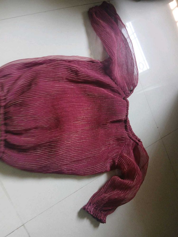 Maroon Pleated Long Sleeve Top