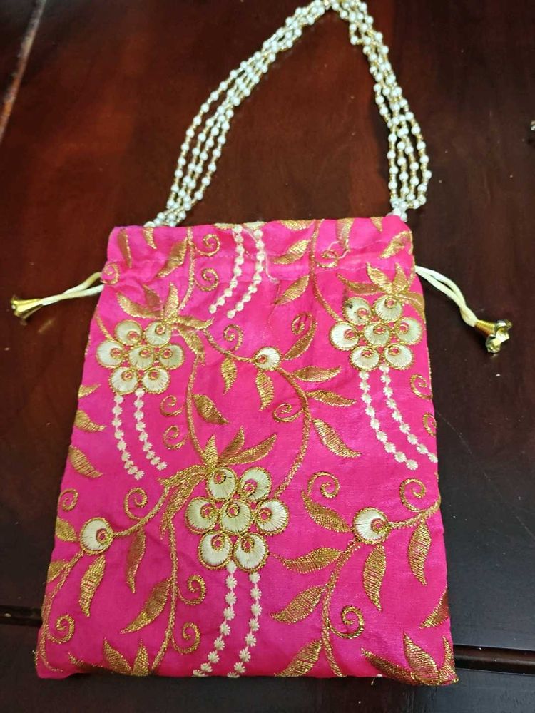 Pink Embroidered Potli Bag