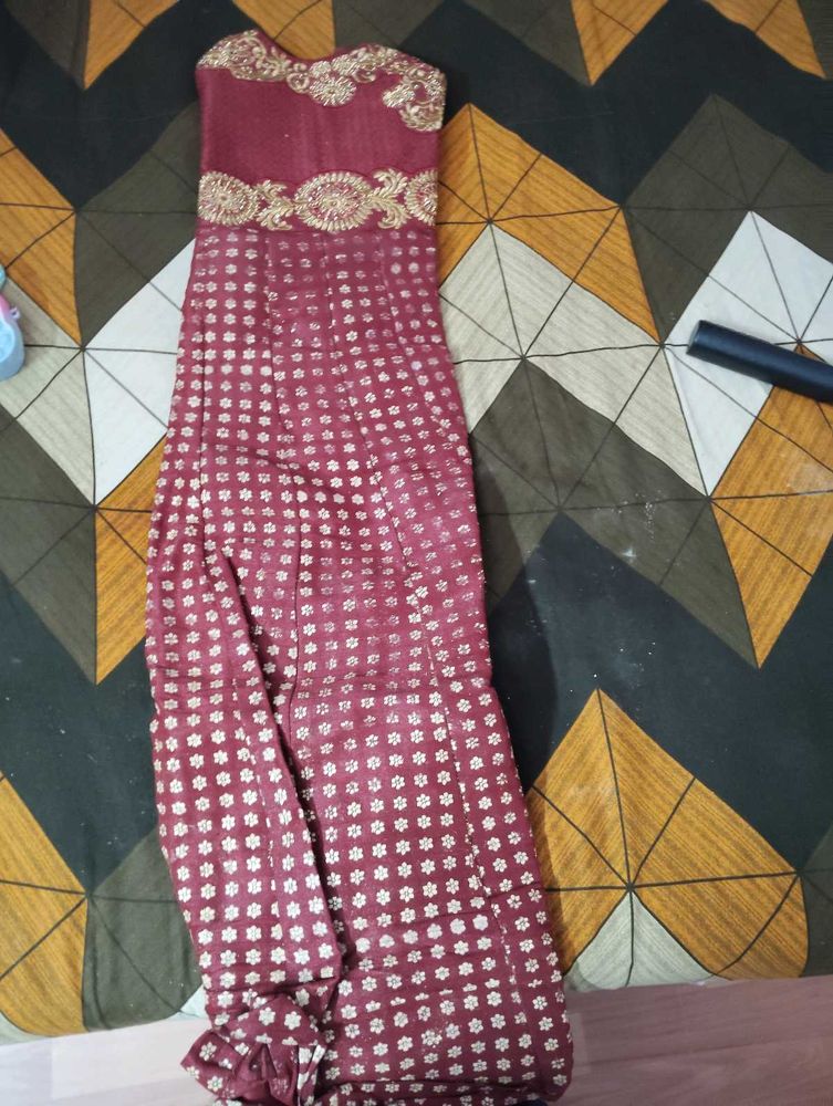 Burgundy &amp; Gold Embellished Gown