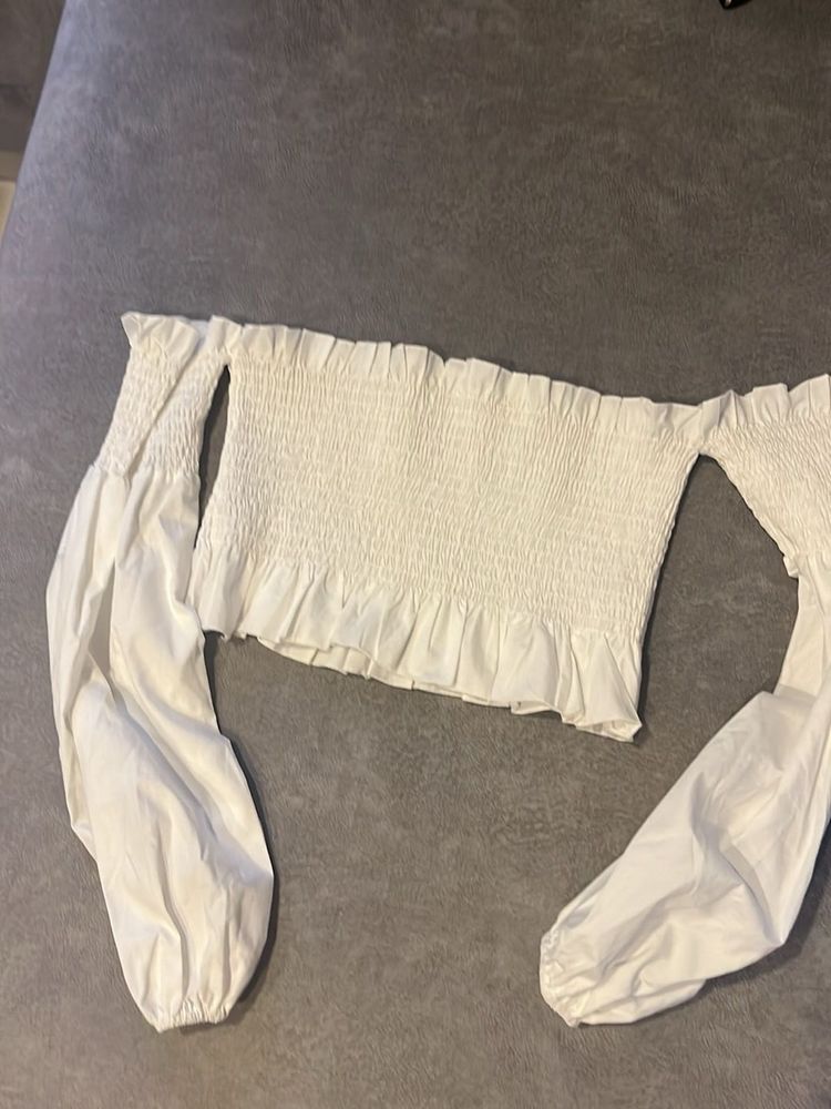 Off Shoulder White Top With Puffed Sleeves