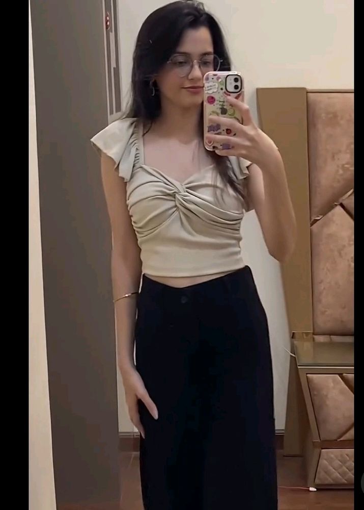 Cream Twist Front Crop Top