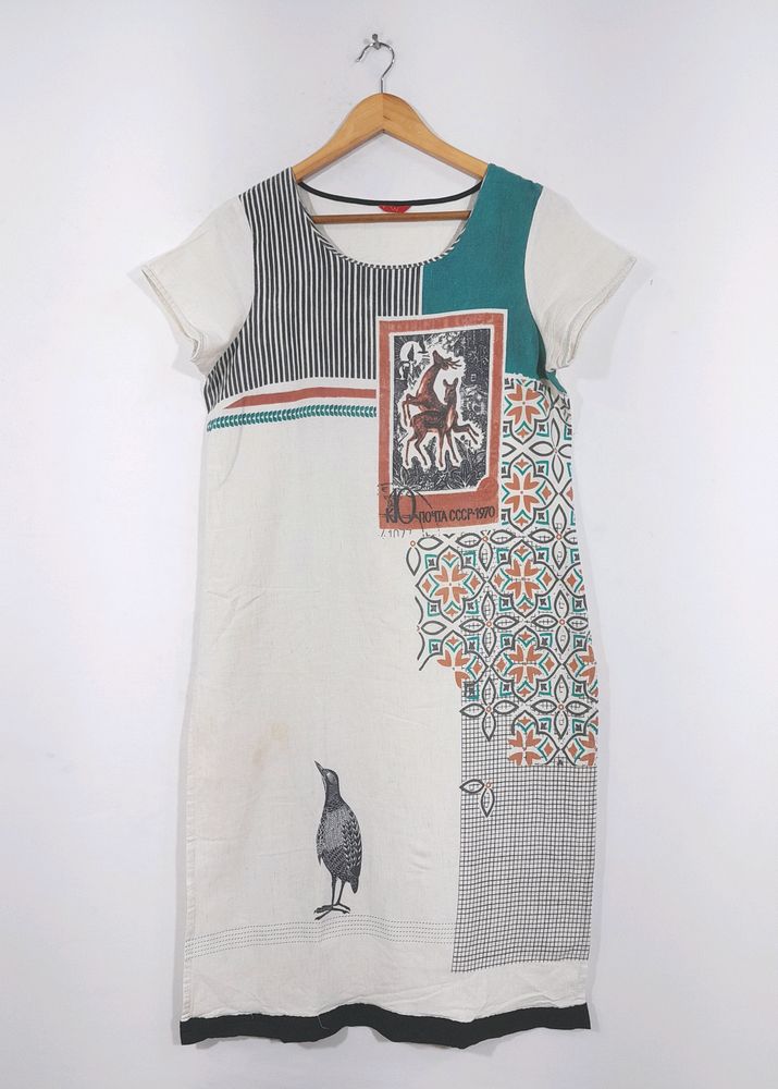 W Cream Printed Kurta (Women)