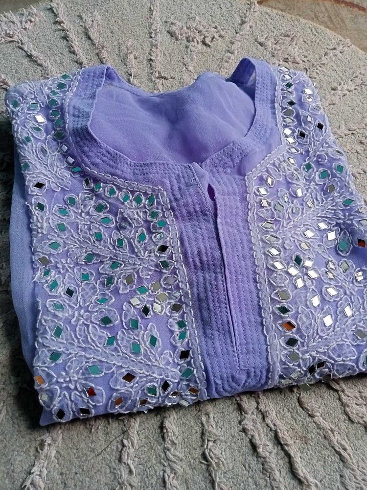 Long Purple Kurta With Mirror Work