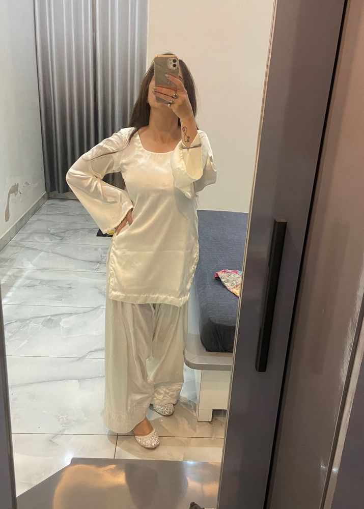 White satin farai Salwar Suit