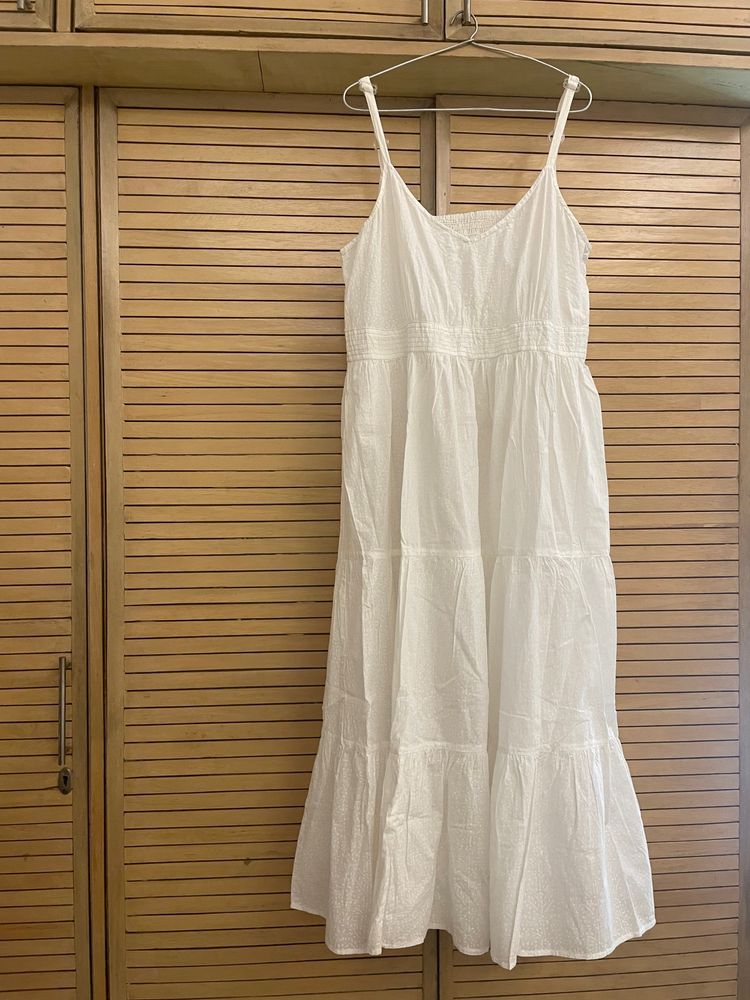 White Summer Dress, Cotton, Size L