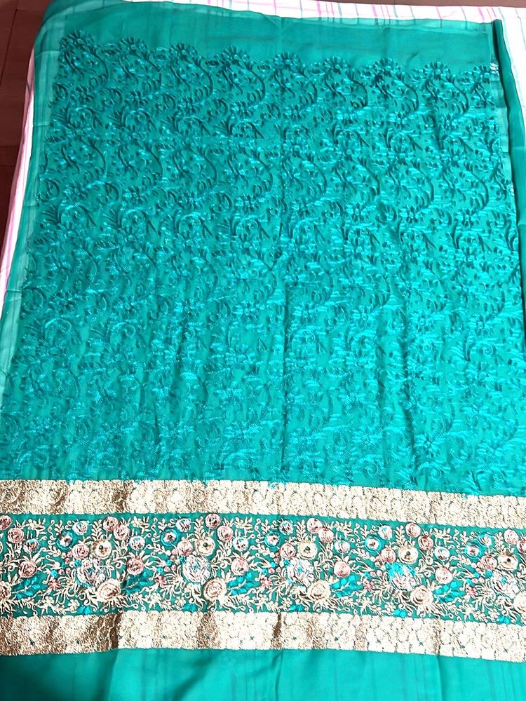 Green Embroidered unstitched Dress Material