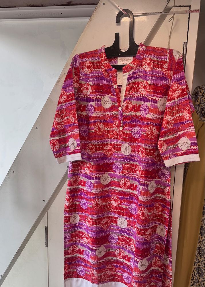 Red Purple Printed Floral Kurta
