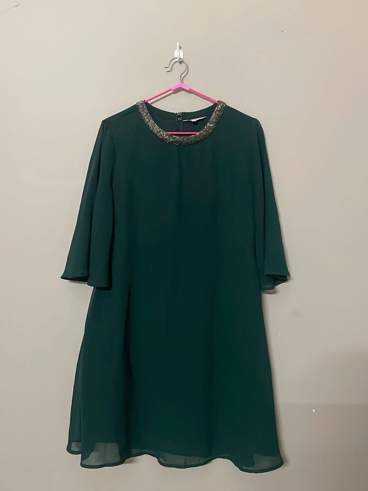 Emerald Green Beaded Neckline Dress