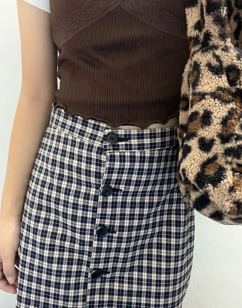 Plaid Button-Front Skirt