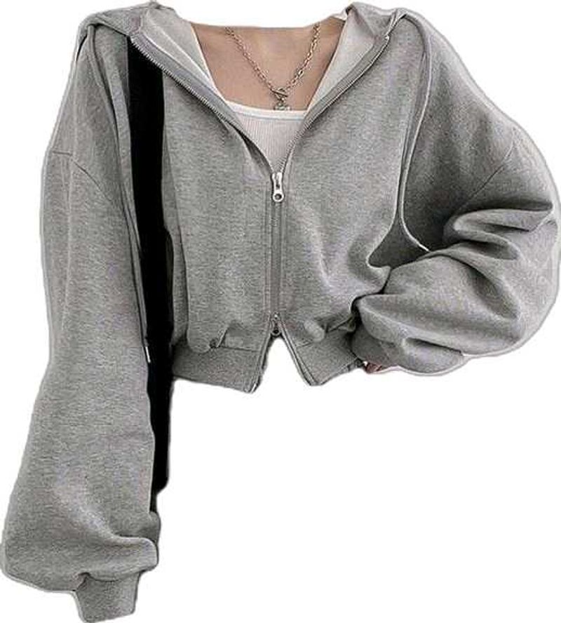 Grey Cropped Zip Hoodie