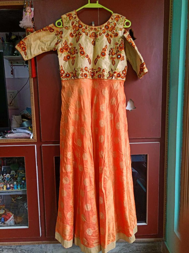 Orange Cut Sleeves Ethnic Gown