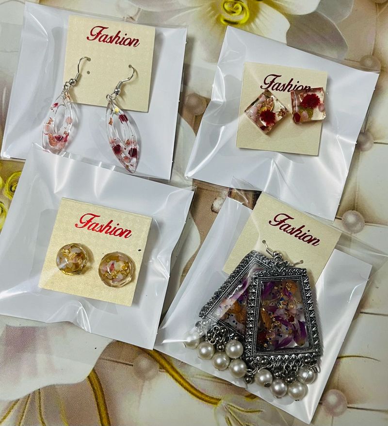 Resin Flower Earring Set 4 Pair Combo