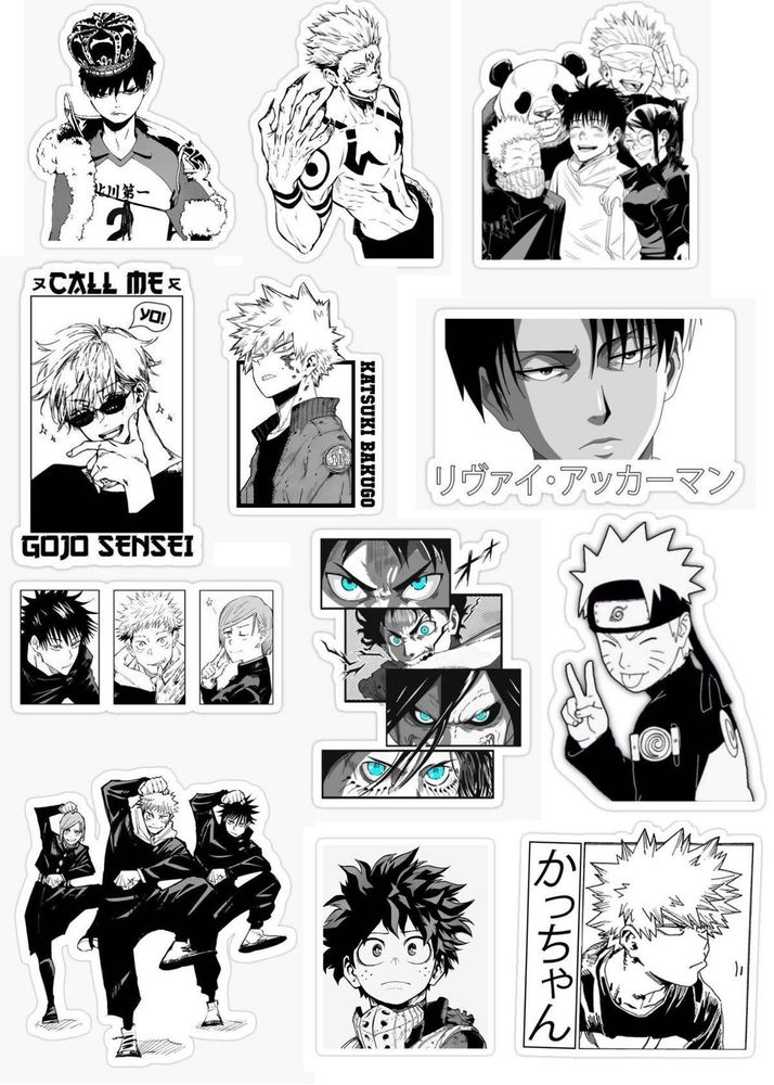 B&amp;W Anime Glossy Stickers