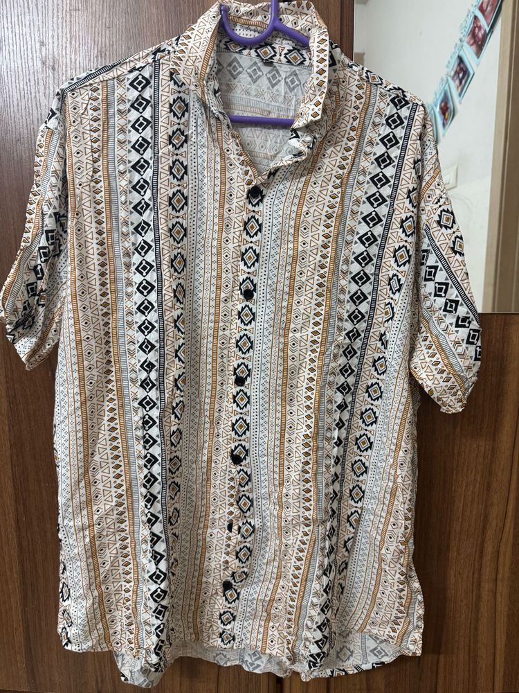 Patterned Short Sleeve Button Up
