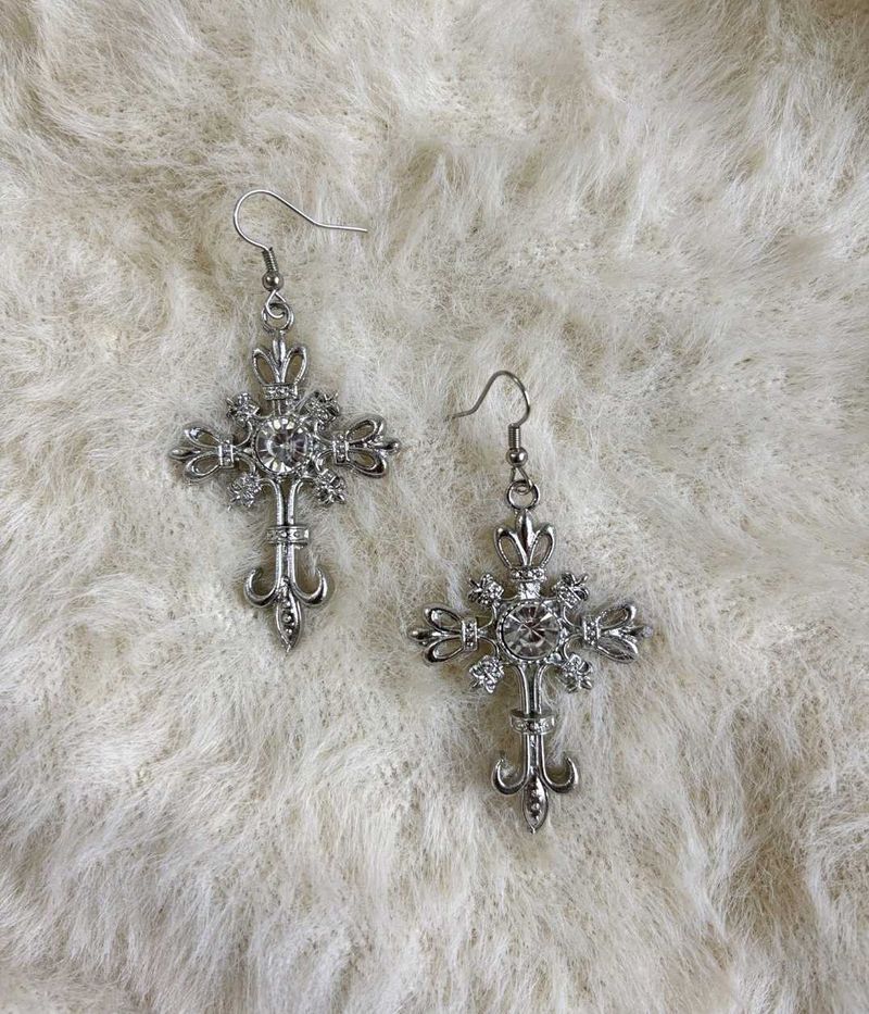 Cross anti tarnish dangle earrings