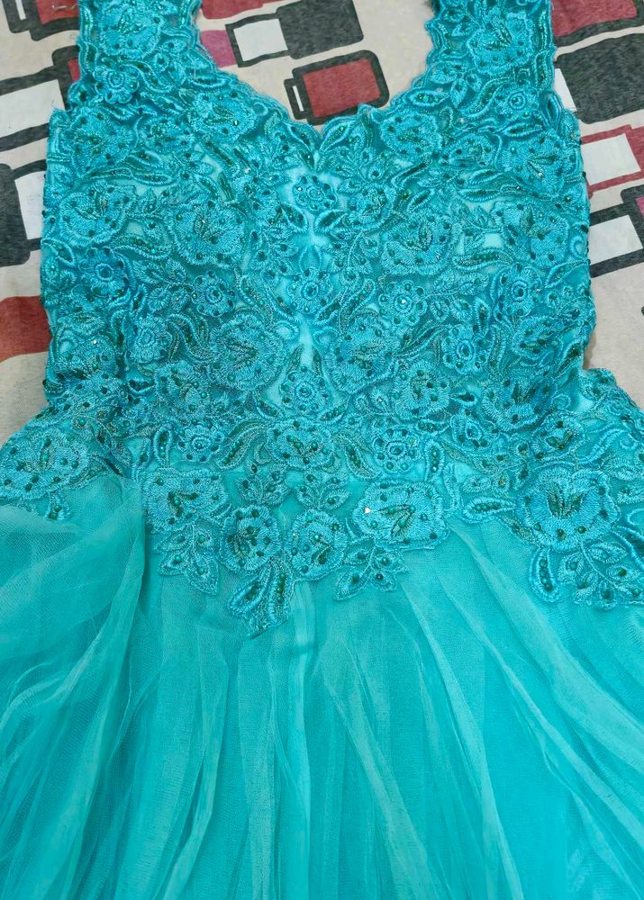 Womens Turtle Green  Colour Party Wear Flared Gown