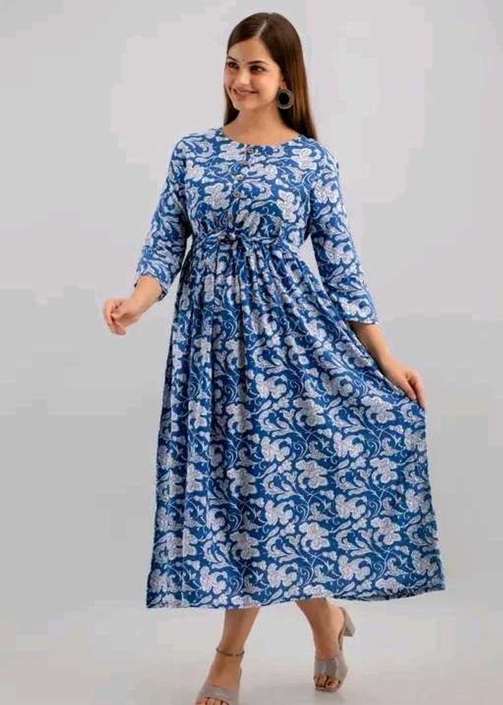 Blue Floral Print Midi Dress