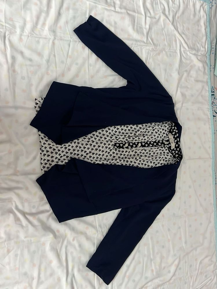 Blue Waterfall Jacket And White Top Combo
