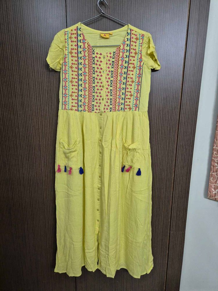 Yellow Long Embroidered Dress