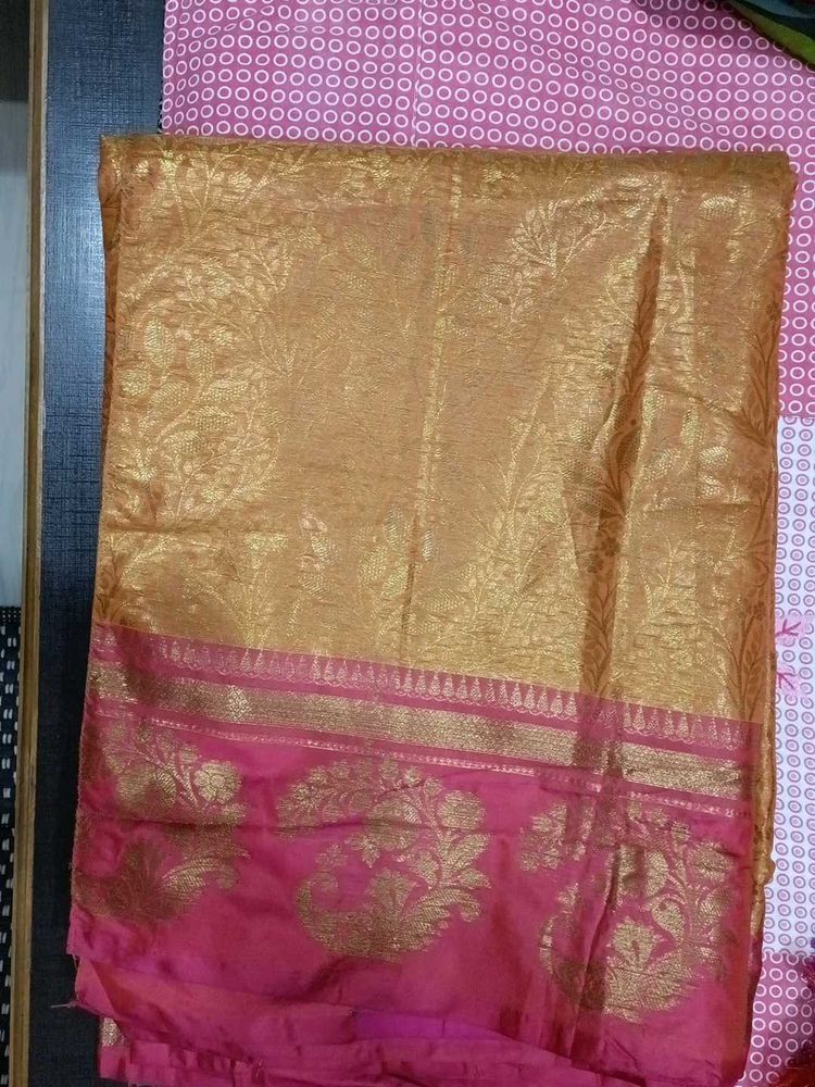 Pink &amp; Gold Orange Saree + Blouse
