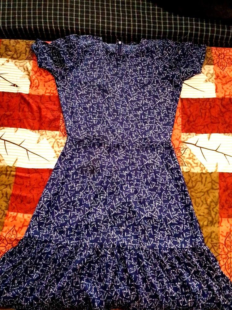 Blue Printed Fit &amp; Flare Dress